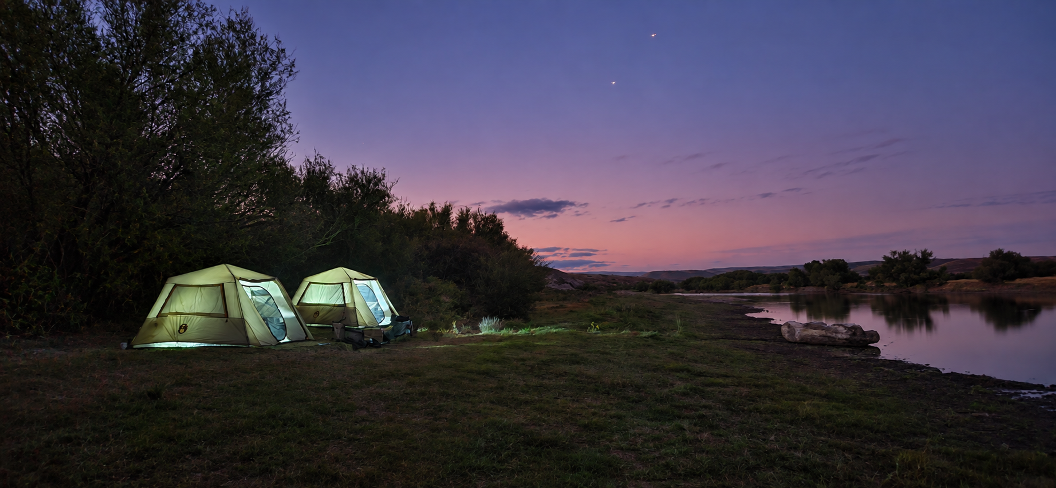 Fly fishing river camp at night in Patagonia, Argentina